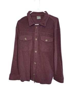 32 Degrees Women's Dark Purple Fleece Button Up Long Sleeve Shirt Large